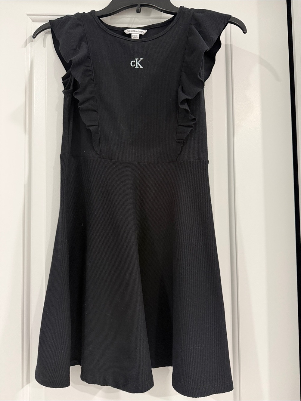 Calvin Klein Black Ruffle Sleeve Fit-and-Flare Dress